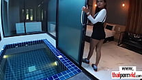 Thai girlfriend massages boyfriends cock with her feet