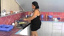 Fat Lady Gets Two Cock Fucking In The Kitchen