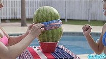 camsoda teens with big ass and big tits make a watermelon explode with rubber ba
