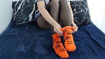 Sockjob in Orange Halloween socks