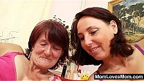 Hairy toyed by busty mature lesbian