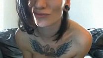 Skinny tattooed altgirl fucks boths holes with dildo