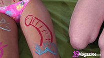Tall US Teen Aston Richards gets her body painted by Ginger cutie Lucy Daily, who decorates her thick legged, small boobed, topless victim with pure art! Full Video & Her Full Collection at 18Mag.com!