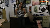 Babe wearing glasses railed by pawn man in his pawnshop