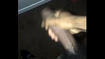 Black guy strokes his long black cock