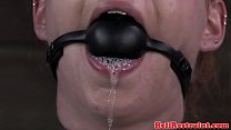 Anal hooked tied up sub whipped hard