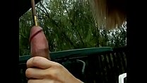 Passionate blonde swallows a big cock on a deck chair and gets cum