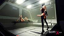 Hot 3d dickgirl fucks hard a sexy girl in the sci-fi confinement cell