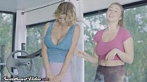 Snotty Rich MILF Eaten Out by her Busty Gym Trainer