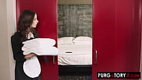 Naughty hotel maid fucks a customer in his room