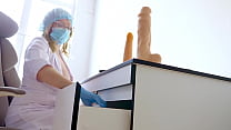 The nurse wanted an orgasm so much that she sat on a huge dildo right at work. Both anally and vaginally