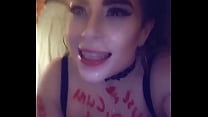 Whore facefucks with degrading writing on tits