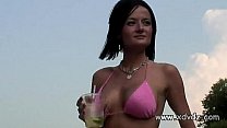 Guys In Party Mood Take Lovely Brunette In Bikini On A Boat Trip