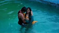 Lovers hot romance in swimming pool