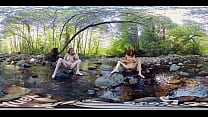 Tempting Yanks beauties Anna Molly and Belle sitting across from each other in a beautiful forested creek, using their hands to explore their gorgeous pussies and make themselves cum hard, their energy is palpable in this awesome 360 video