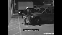 Security interrogate a car. a sexy babe appears. they talk and then the babe remove and naked. She blowjob the Security Men and cumming