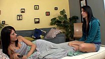 Two horny sluts face fuck each other on the bed