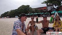 Thai girlfriend strips naked and blows her boyfriends cock hard