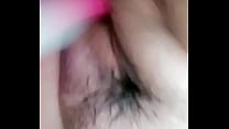 Fat wet hairy pussy getting pounded by dildo