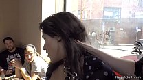 Brunette spinner dragged in bar and group fucked for the crowd