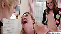 Shemale babes Ella Hollywood and Izzy Wilde are in the mood to party.They pick up Adira Allure to join them.The tgirls fucks her ass and pussy