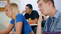 Schoolroom threesome with busty teacher and