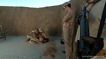 Military man James Deen bound babe Lyla Storm and fucked her outdoor in desert camp then caught reporter Casey Calvert and whipped them together