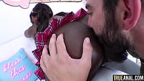Stunning ebony bombshell has her booty stuffed by a huge white cock