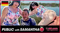 NEEDY fat slut Samantha Kiss eats cum after sucking & riding his BONER in the sunshine! (GERMAN) Flirts66.com