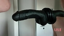 Black dildo goes deep in my throat and pussy