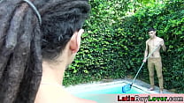 Hot hispan poolboy barebacked in the garden