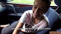 Slim teen babe hitchhikes and gets pounded in the car