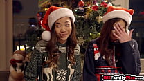 Babes Kacie Castle and sexy Asian teen Vina Sky awaits for stepbrothers Christmas huge gift