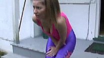 ineed2pee candi pees in her spandex