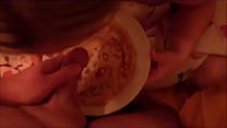 Jana tasting pancake with cum