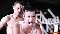 Nadia White does her workout and fucks with the lucky trainer making him cum all over her big tits