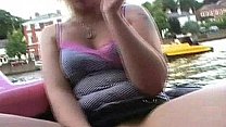 Sexy blonde babe Donna Dennieres naked boat trip and outdoor flashing