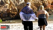 Fat and horny tatooed blonde fucked on the beach