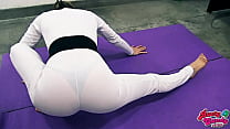 Busty Blonde Teen In White Lycra Bodysuit. Big Ass and Cameltoe
