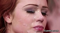 Kinky honey gets cumshot on her face swallowing all the cum
