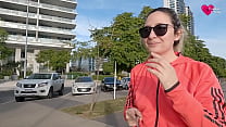 Girl on roller skates gives a blowjob in public, cumshot on her face!
