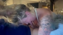 Busty slut takes load of cum in her throat
