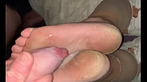 Footjob and cum on dirty soles