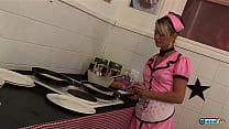 The blonde milf cook loves group sex so she invites her friends to her kitchen