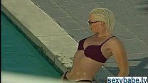 Super hot blonde by the pool