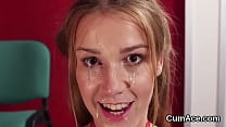 Passionate girl enjoys a deep blowjob and tonn of spunk on her face
