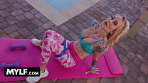Mylf - Buxom Blonde Bombshell In Tight Leggings Interrupts Her Workout To Fuck Her Sound Guy