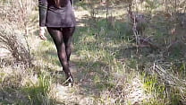 Laura on Hee step sister in a difficult walk in the forest, wearing black platform heels
