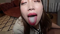 Big breasted married woman, Japanese beauty. She gives a blowjob and cums in her mouth and drinks the cum. Uncensored