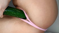 Orgasm one after another from fucking cucumber close-up